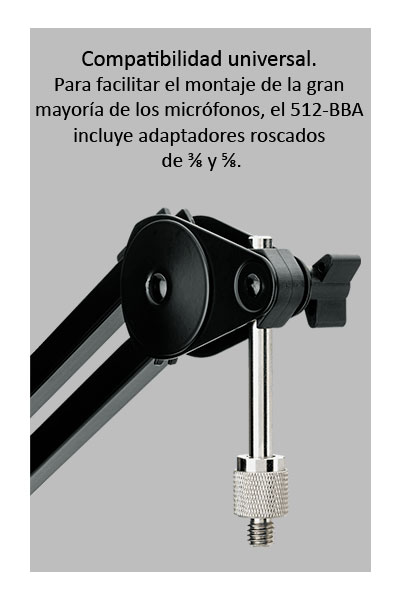 512 audio brazo plegable BBA detalle compatibilidad universal