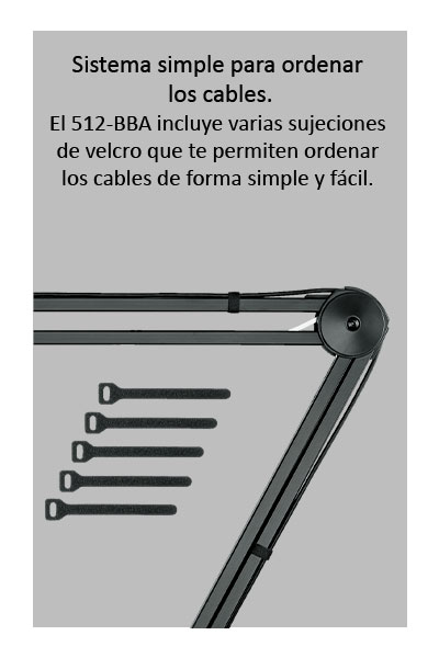 512 audio brazo plegable BBA detalle sistema para ordenar cables